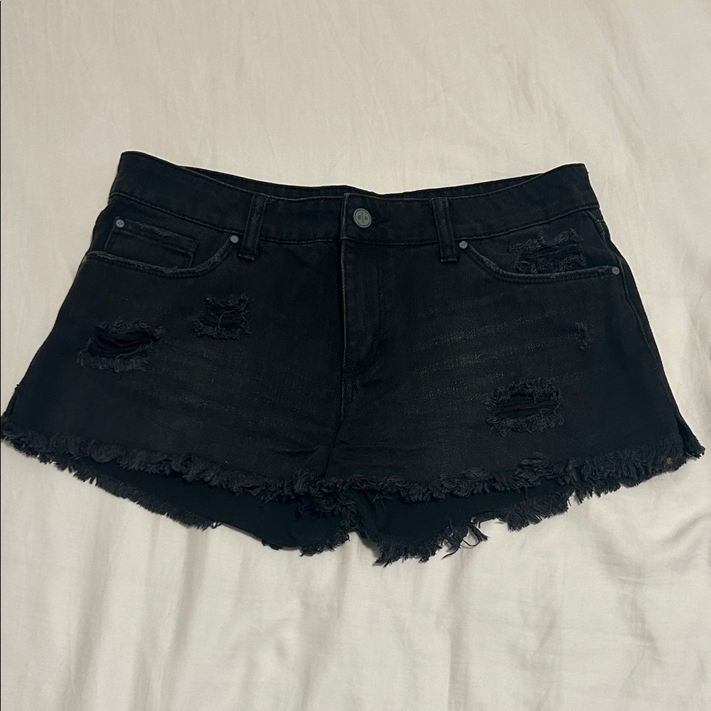 bp Black Distressed Frayed Hem Denim Shorts